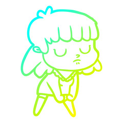 cold gradient line drawing cartoon indifferent woman