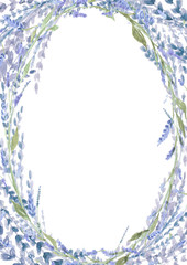 Watercolor hand drawn lavender frame isolated on white background