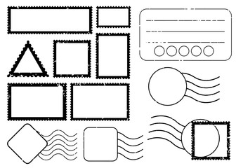 Fototapeta premium Blank postal stamps set.illustration vector
