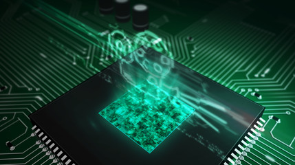 CPU on board with projector symbol hologram