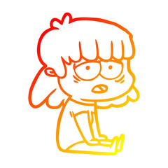 warm gradient line drawing cartoon tired woman