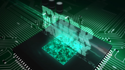 Fototapeta na wymiar CPU on board with cyber monday hologram
