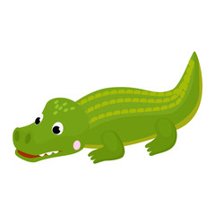 Crocodile vector cartoon crocodilian character of green alligator playing in kids playroom illustration animalistic childish funny predator isolated on white background