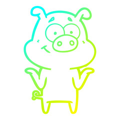 cold gradient line drawing happy cartoon pig