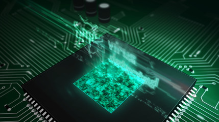 CPU on board with virus detected hologram