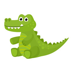 Crocodile vector cartoon crocodilian character of green alligator playing in kids playroom illustration animalistic childish funny predator isolated on white background