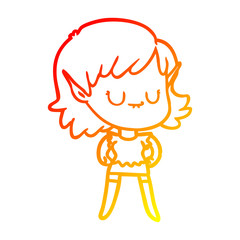 warm gradient line drawing happy cartoon elf girl