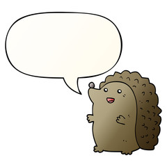 cartoon happy hedgehog and speech bubble in smooth gradient style