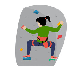 Kids climbing vector climber children character climbs rock mountain wall or mountainous cliff illustration mountaineering set of child in extreme sport mountaineer isolated on white background