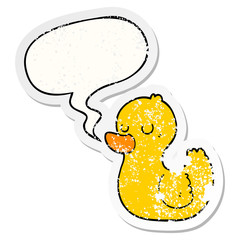 cartoon duck and speech bubble distressed sticker