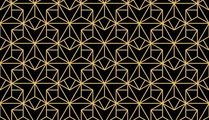 Behang Het geometrische patroon met lijnen. Naadloze vectorachtergrond. Zwarte en gouden textuur. Grafisch modern patroon. Eenvoudig rooster grafisch ontwerp © ELENA
