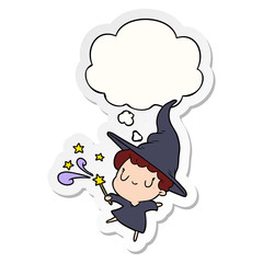 cartoon witch and thought bubble as a printed sticker