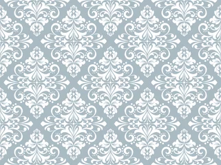 Kussenhoes Wallpaper in the style of Baroque. Seamless vector background. White and blue floral ornament. Graphic pattern for fabric, wallpaper, packaging. Ornate Damask flower ornament © ELENA