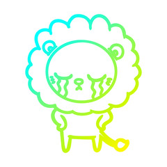 cold gradient line drawing crying cartoon lion