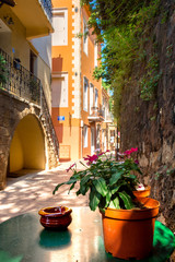 Narrow street in the old town of Chania, Crete, Greece 