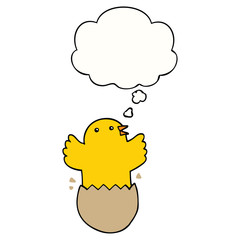 cartoon hatching bird and thought bubble