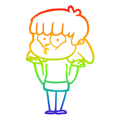 rainbow gradient line drawing cartoon whistling girl