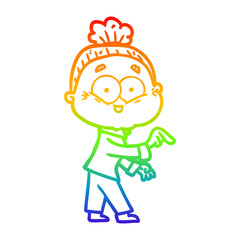 rainbow gradient line drawing cartoon happy old woman