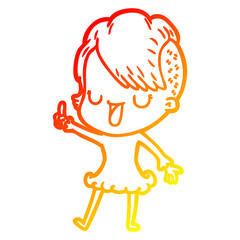 warm gradient line drawing cute cartoon girl with hipster haircut