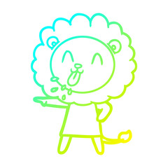 cold gradient line drawing happy cartoon lion