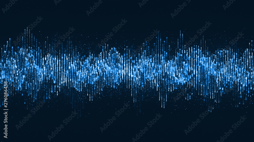 Sticker digital wave particles music and small particles dance motion on wave for digital background.