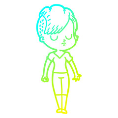 cold gradient line drawing cartoon woman