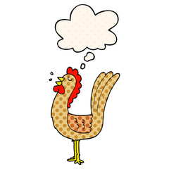 cartoon rooster and thought bubble in comic book style