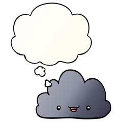 happy cartoon cloud and thought bubble in smooth gradient style