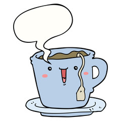 cute cartoon cup and saucer and speech bubble