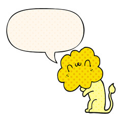 cartoon lion and speech bubble in comic book style