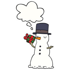 cartoon snowman and thought bubble