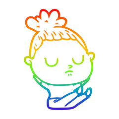 Fototapeta premium rainbow gradient line drawing cartoon calm woman