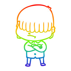 rainbow gradient line drawing cartoon boy with untidy hair