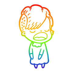 rainbow gradient line drawing cartoon cool hipster girl talking
