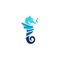 seahorse logo blue flat monogram - obrazy, fototapety, plakaty