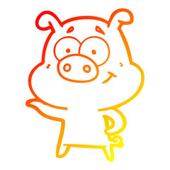warm gradient line drawing cartoon pig pointing