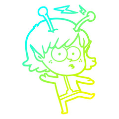 cold gradient line drawing cartoon alien girl