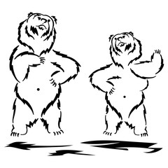 Two funny bears,abstract silhouette on white background