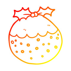 warm gradient line drawing cartoon christmas pudding
