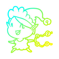 cold gradient line drawing happy christmas elf