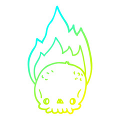 cold gradient line drawing spooky cartoon flaming skull