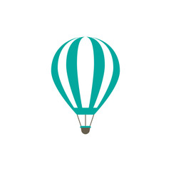 blue hot air balloon. Flat cartoon icon. Vector illustration isolated on white.