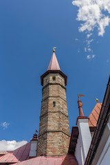 Obraz premium View of the tower of the Priory Palace of the Knights of the Order of Malta in a suburb of St. Petersburg, Russia