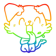 rainbow gradient line drawing cartoon panting dog