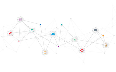 Technical abstract background with connecting dots and lines. Digital technology and communication concept with flat icons.