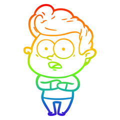 rainbow gradient line drawing cartoon staring man