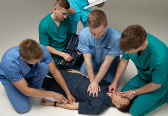 First Aid Emergency CPR on a Man who has Heart Attack or Shock , One Part of the Process Resuscitation - Healthcare Concept.