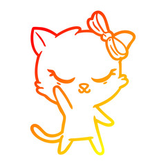 warm gradient line drawing cute cartoon cat with bow