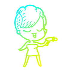 cold gradient line drawing happy cartoon girl