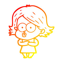 warm gradient line drawing cartoon girl pouting